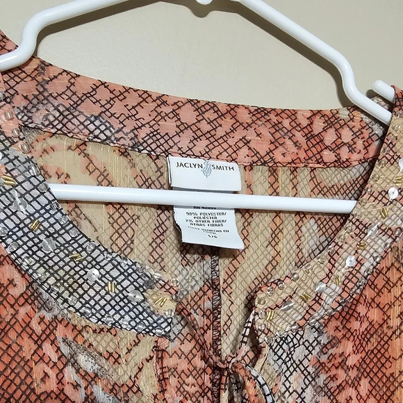 Jaclyn Smith Women's Size Large Top Semi Sheer V-neck Pullover Cover-up Sequins - Picture 5 of 5